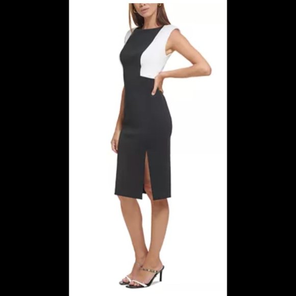 NWT!  Calvin Klein Women's Colorblocked Side-Slit Sheath Dress Size 4 - Picture 2 of 7